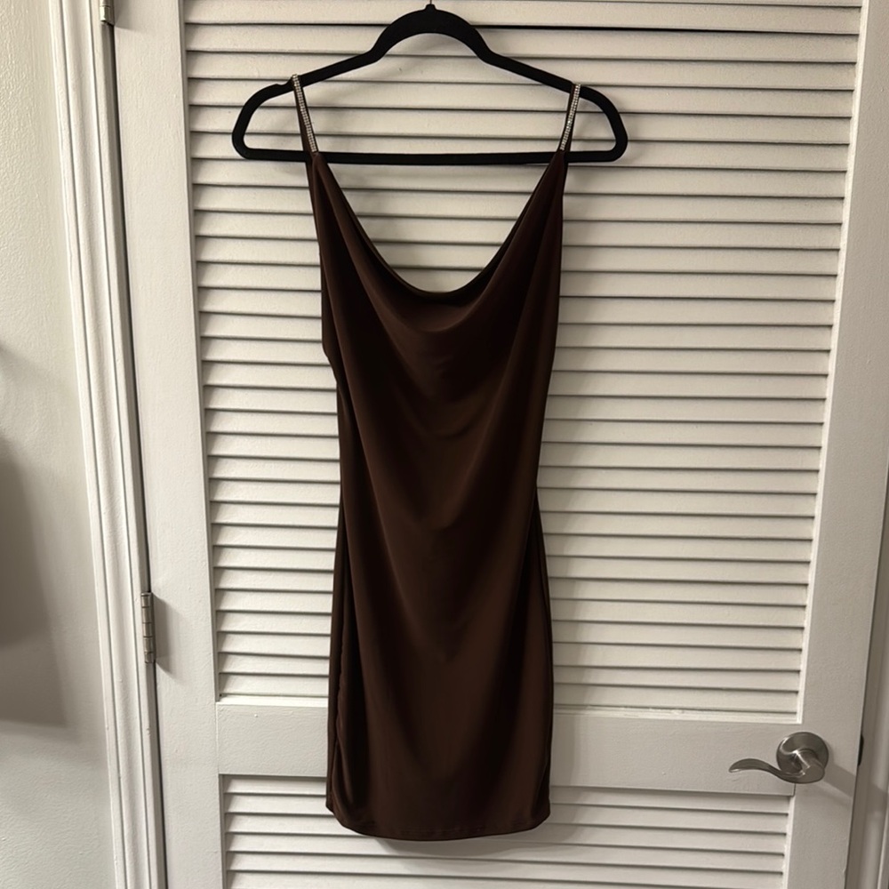 AKIRA Brown Cowl Neck Sleeveless Slip Dress